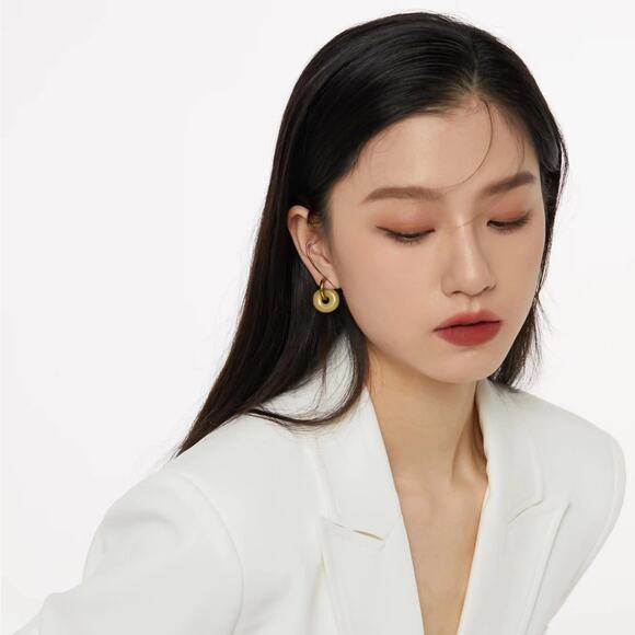 Natural Stone Hoop Earrings 18K Gold Plated Stainless Steel - Picture 3 of 6